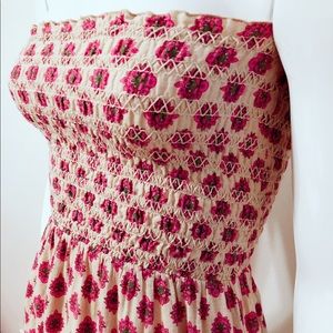 Smocked strapless bohemian maxi dress